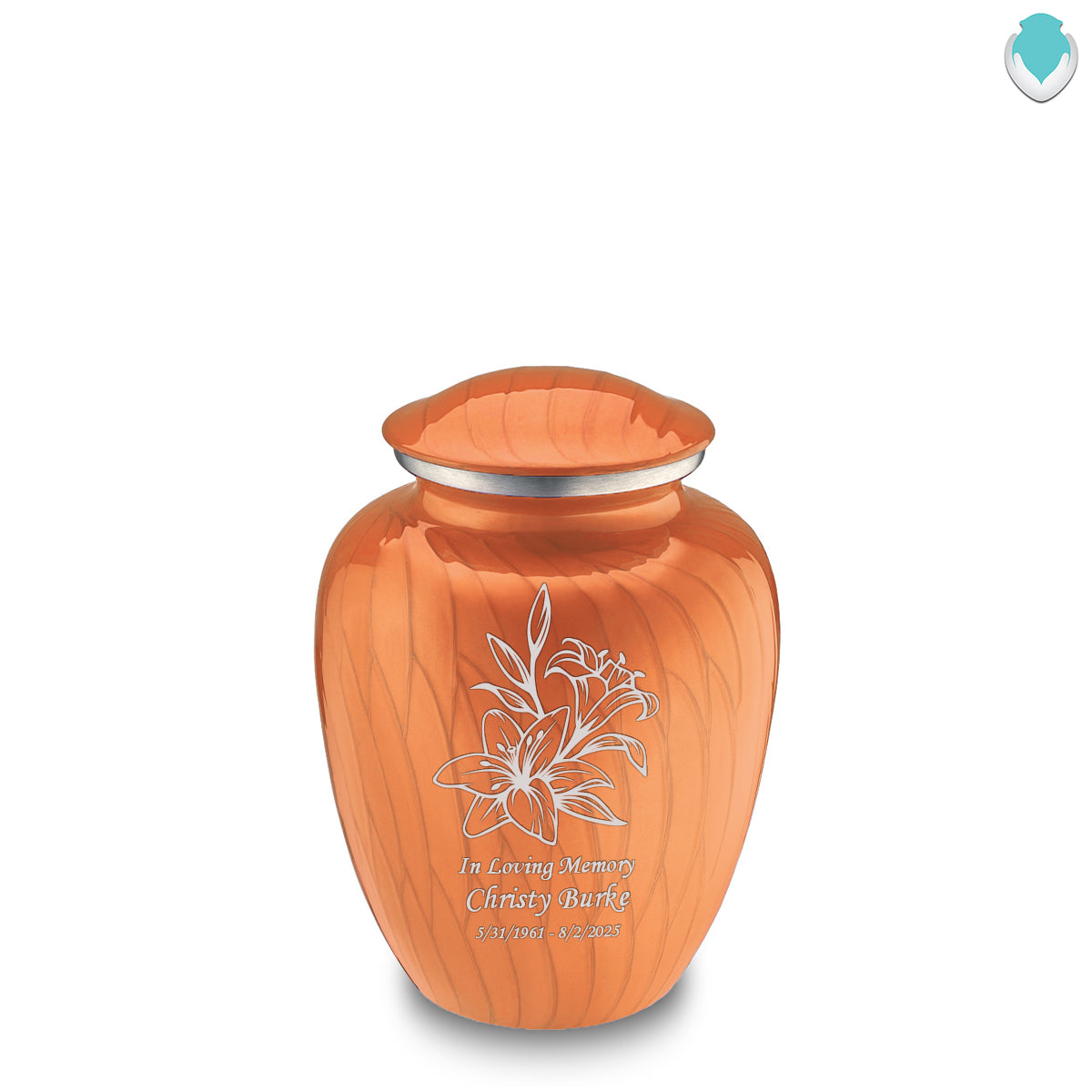 Medium Embrace Pearl Orange Lily Cremation Urn