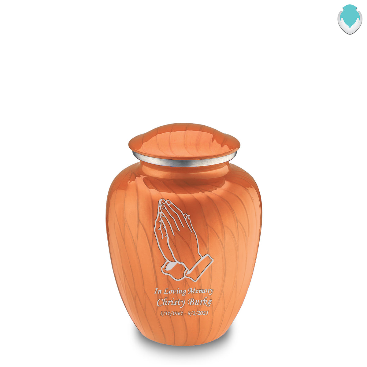 Medium Embrace Pearl Orange Praying Hands Cremation Urn