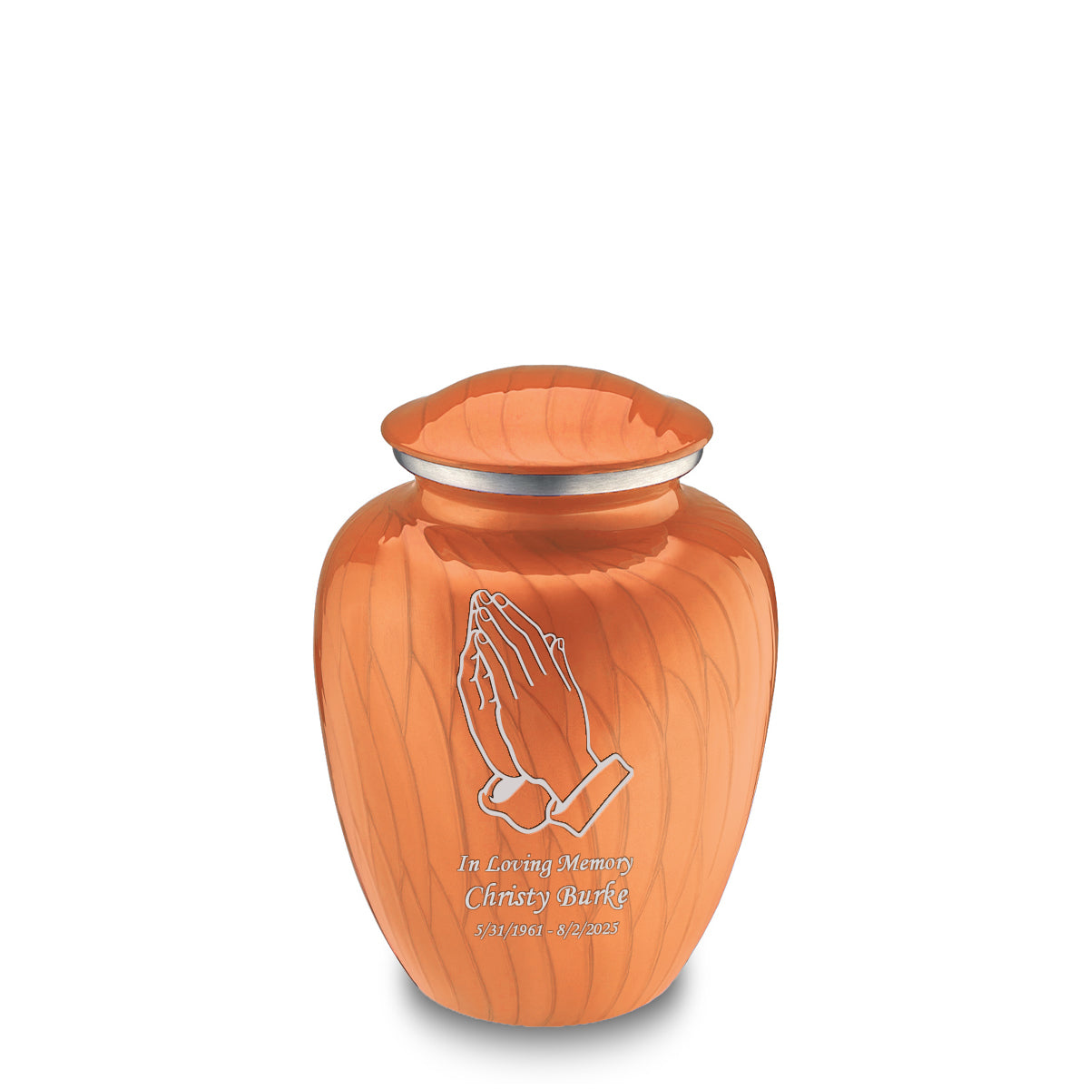 Medium Embrace Pearl Orange Praying Hands Cremation Urn