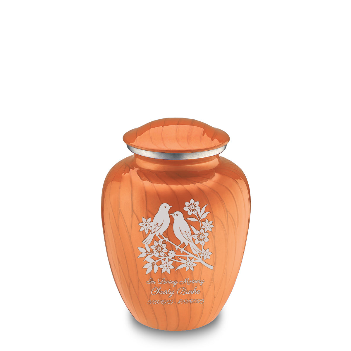 Medium Embrace Pearl Orange Songbirds Cremation Urn