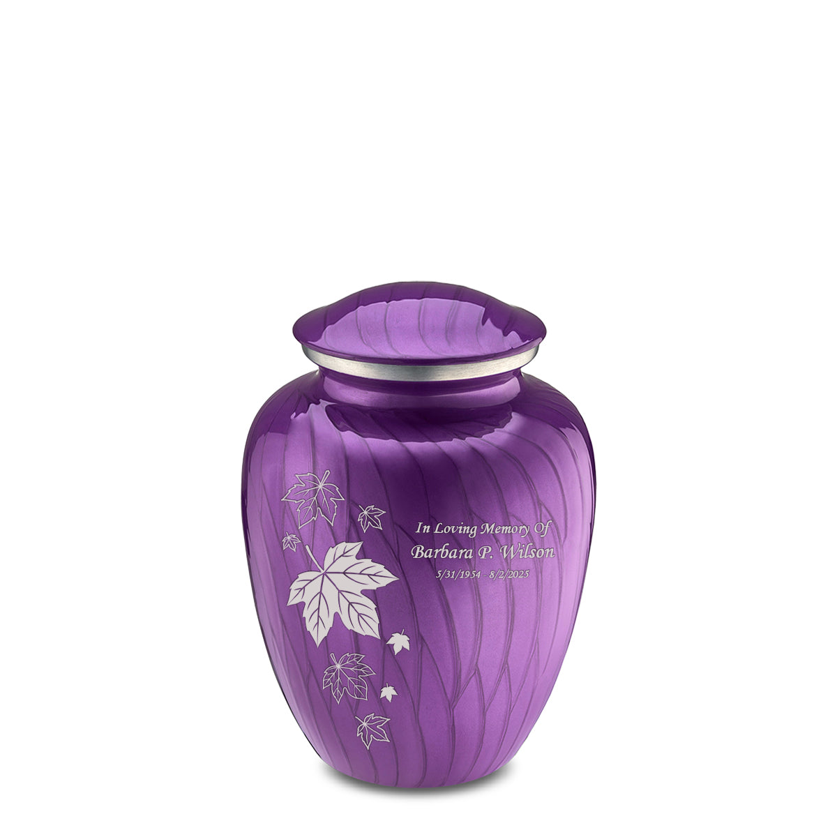 Medium Embrace Pearl Purple Falling Leaves Cremation Urn