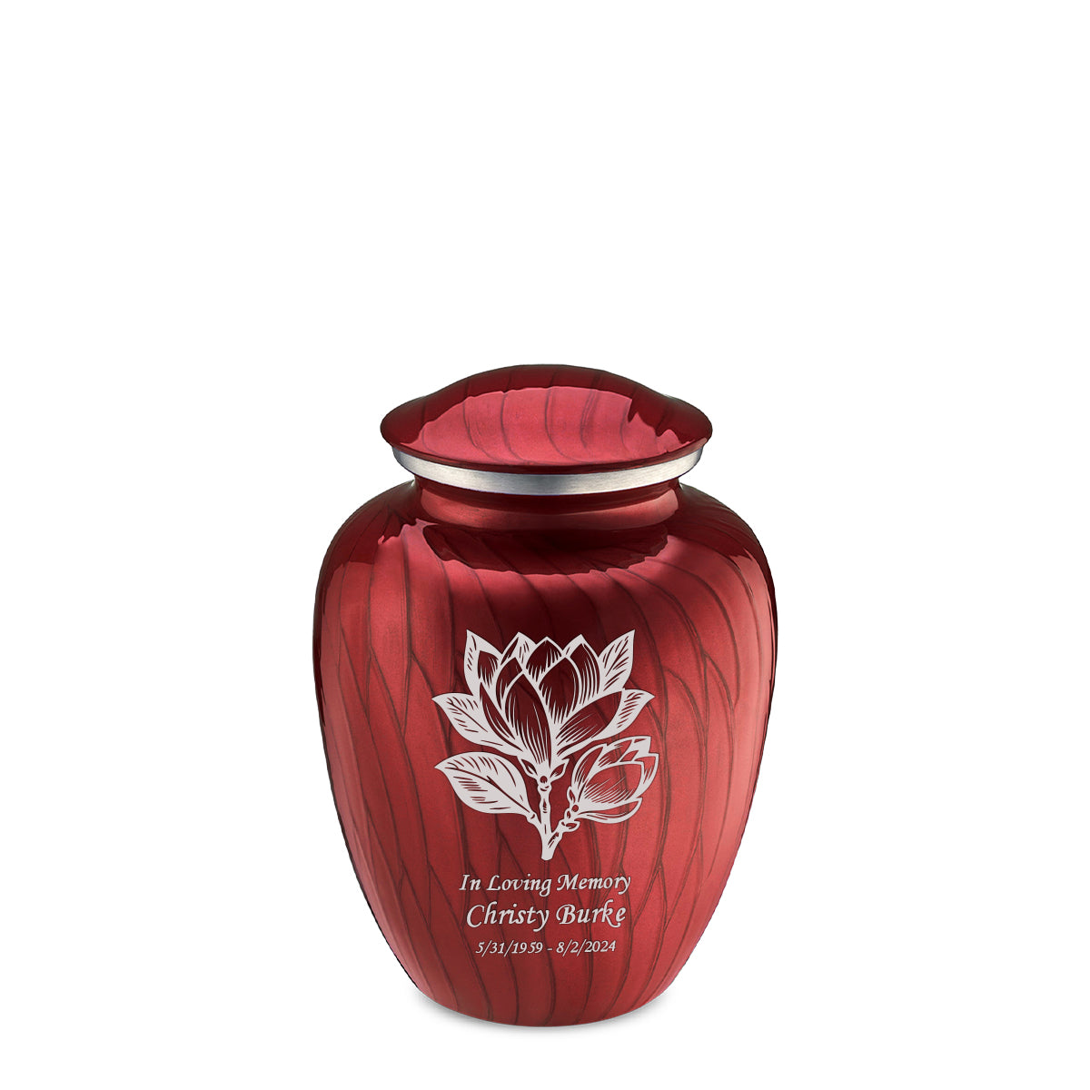 Medium Embrace Pearl Candy Red Magnolia Flower Cremation Urn