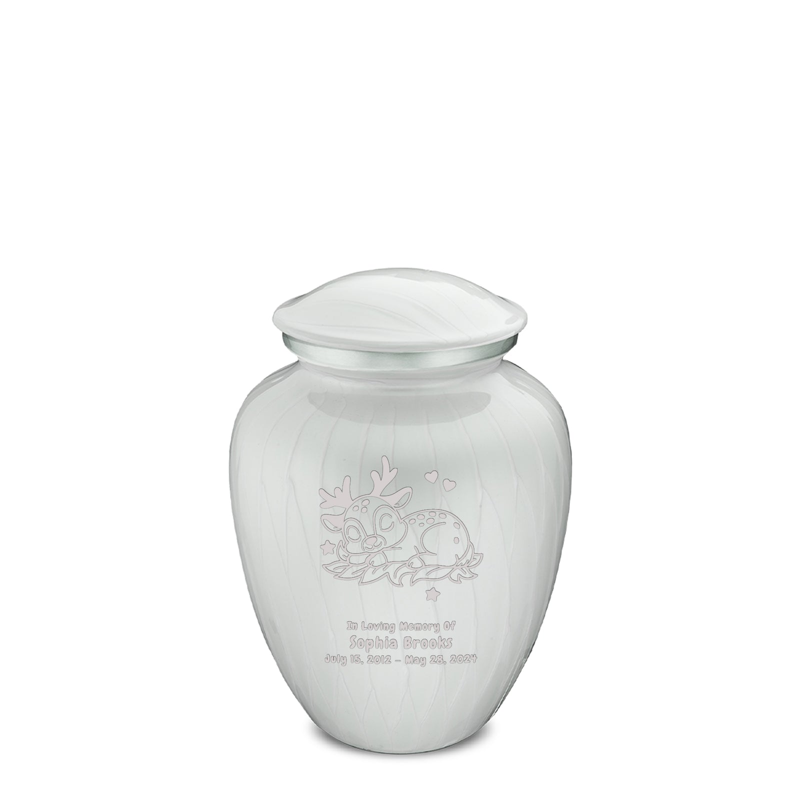 Medium Embrace Pearl White Baby Deer Cremation Urn