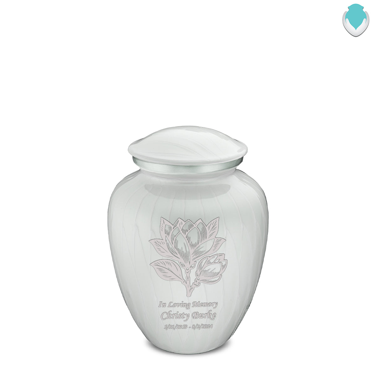 Medium Embrace Pearl White Magnolia Flower Cremation Urn