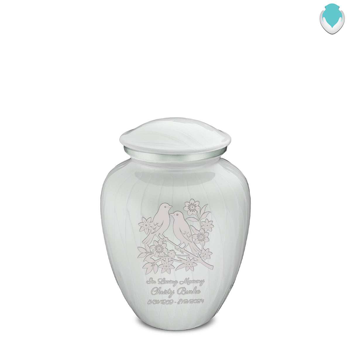 Medium Embrace Pearl White Songbirds Cremation Urn