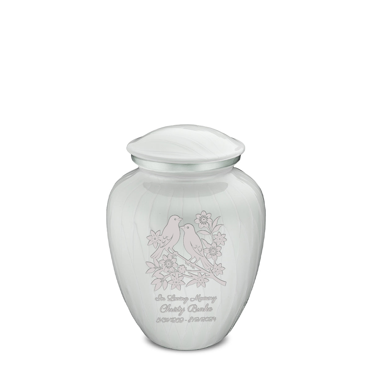 Medium Embrace Pearl White Songbirds Cremation Urn