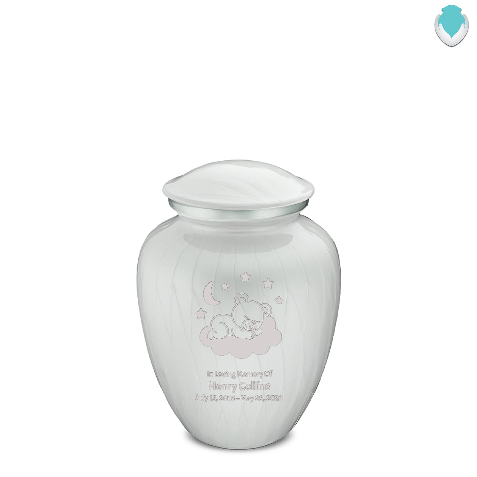 Medium Embrace Pearl White Sleeping Teddy Cremation Urn