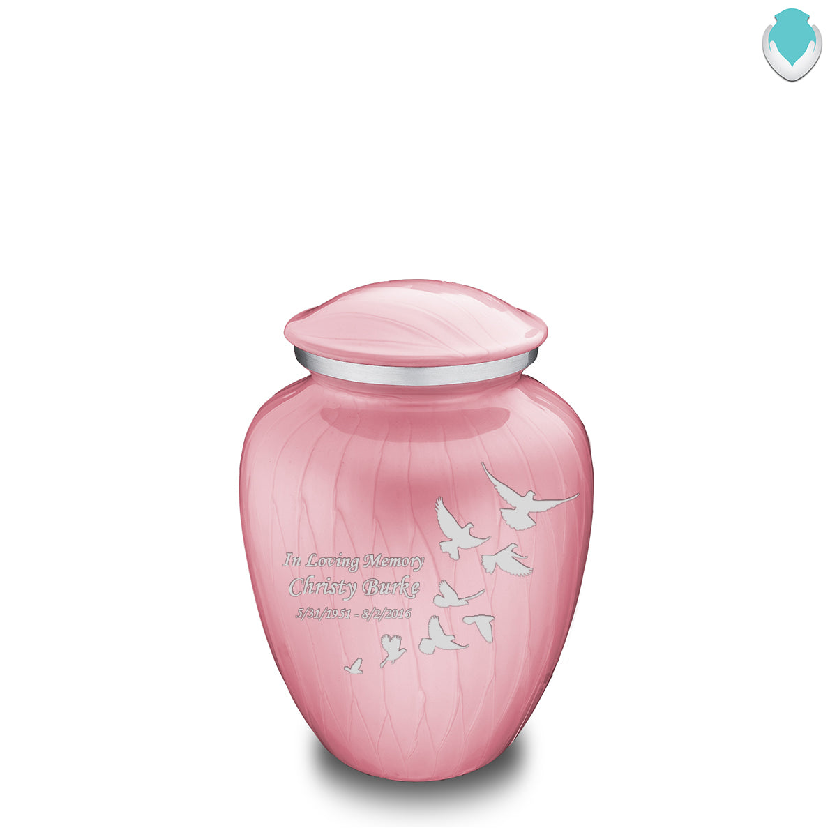 Medium Embrace Pearl Light Pink Doves Cremation Urn