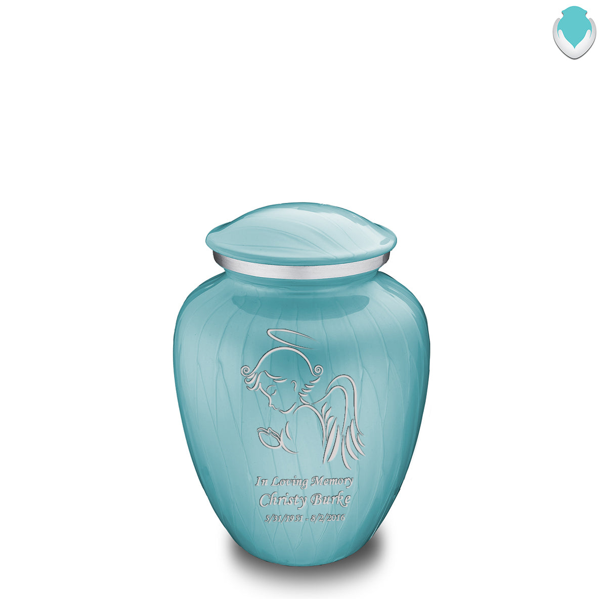 Medium Embrace Pearl Light Blue Angel Cremation Urn