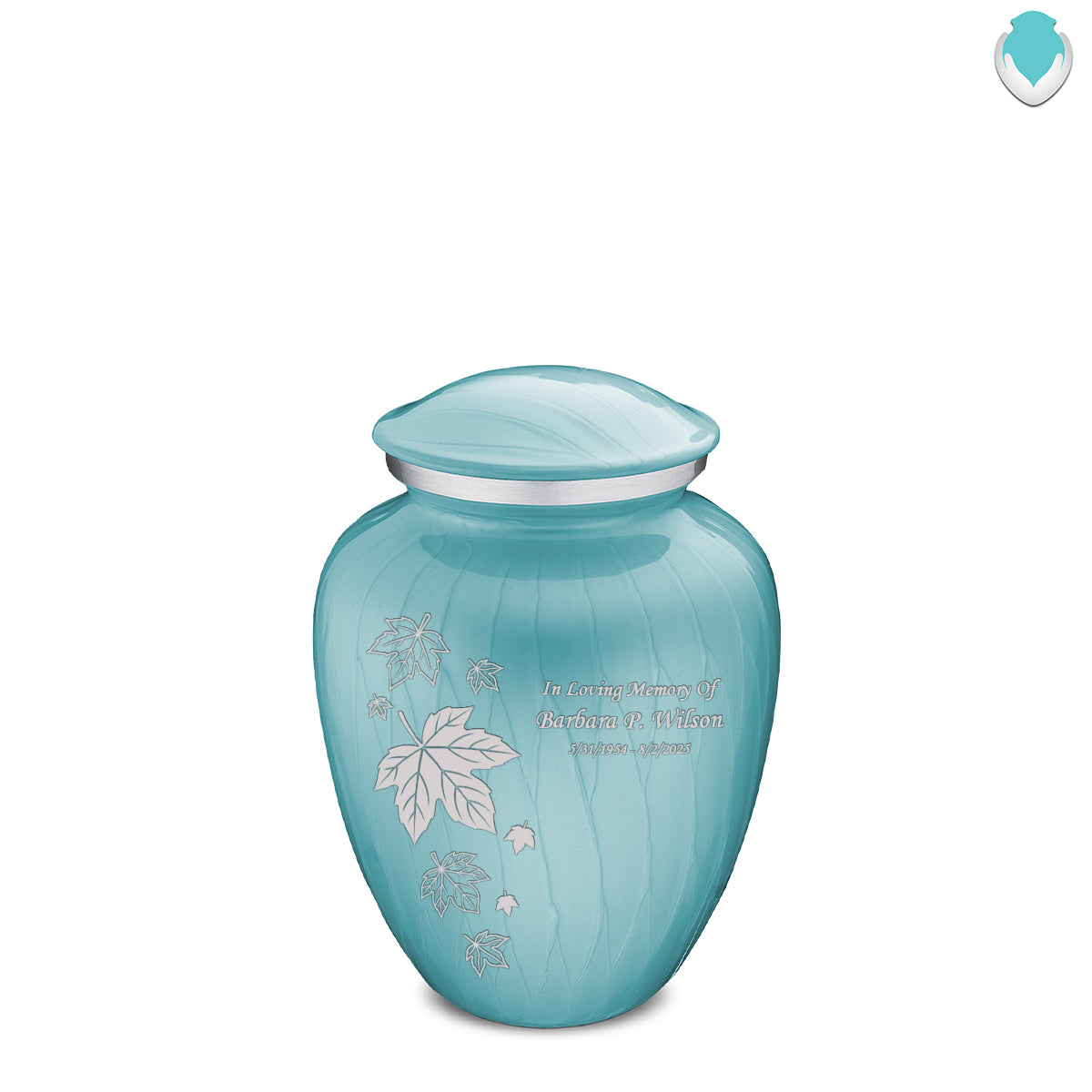 Medium Embrace Pearl Light Blue Falling Leaves Cremation Urn