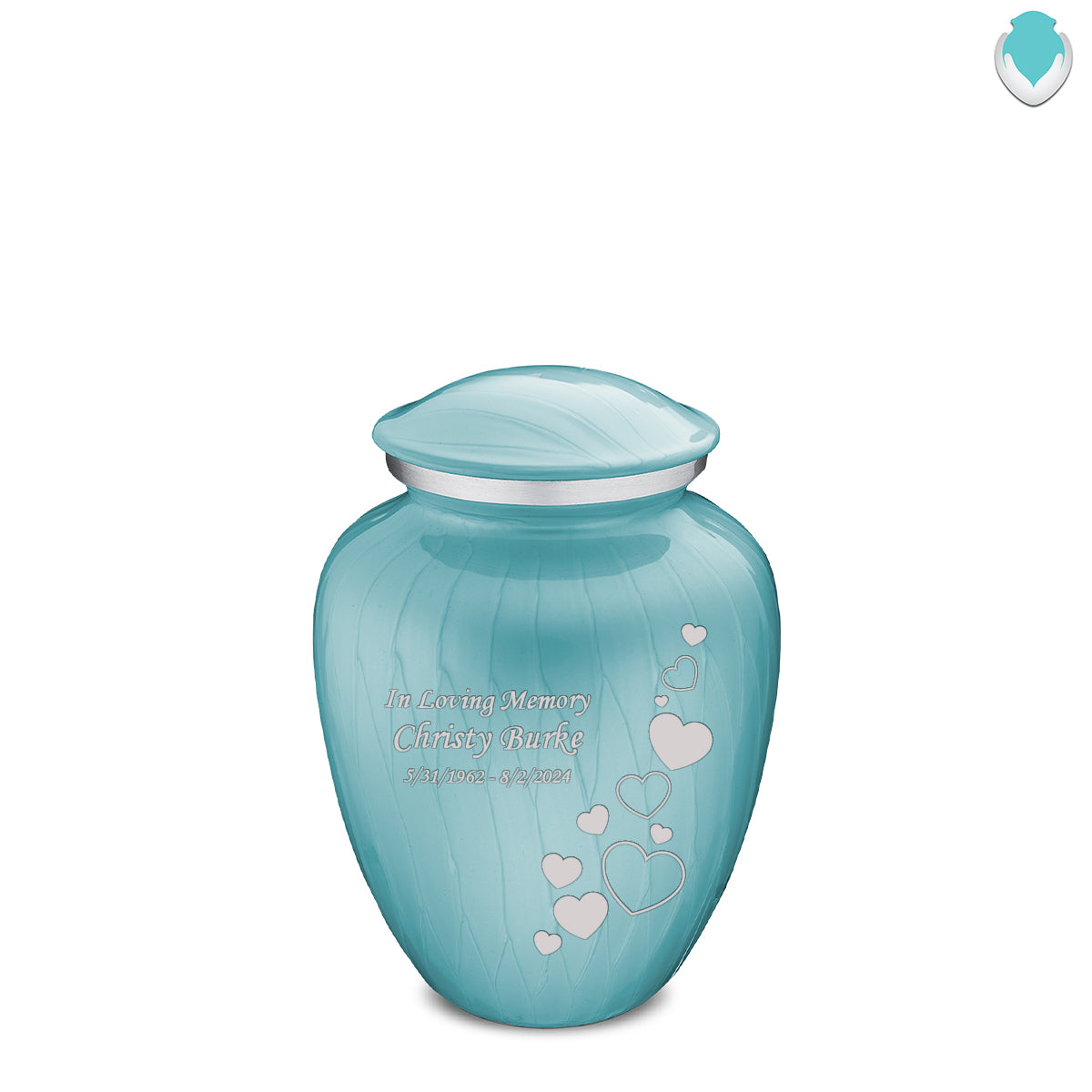 Medium Embrace Pearl Light Blue Floating Heart Cremation Urn