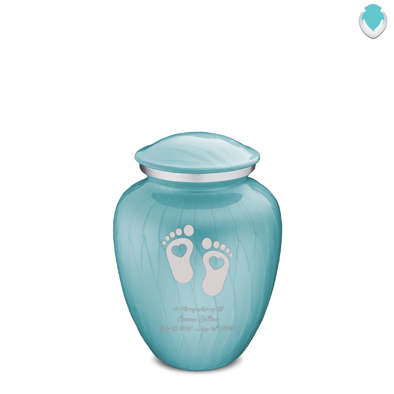 Medium Embrace Pearl Light Blue Loving Heart Feet Cremation Urn