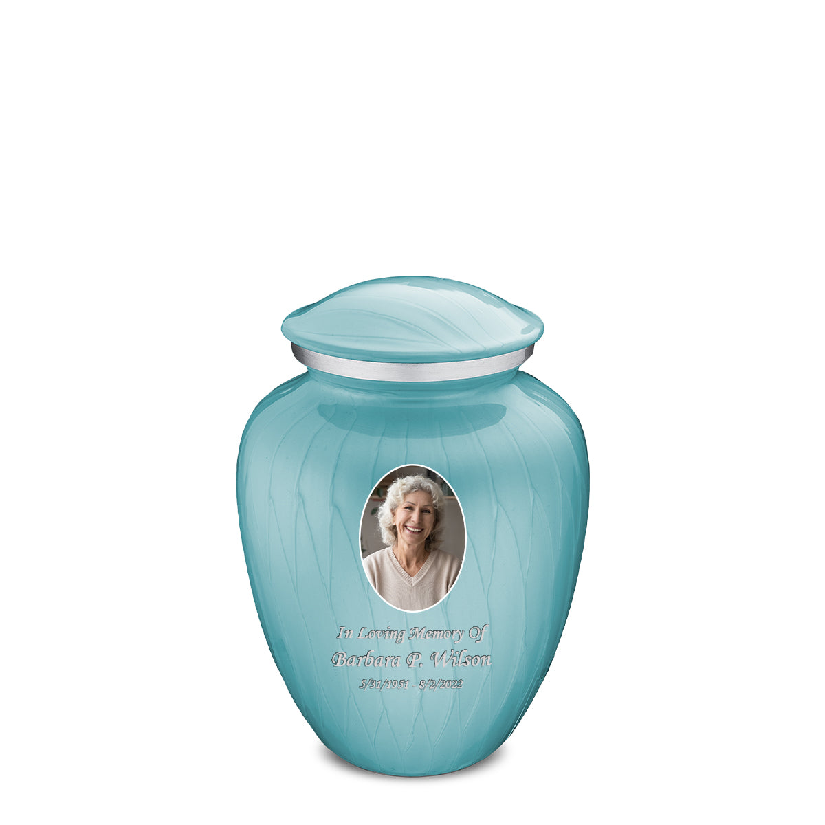 Medium Embrace Pearl Light Blue Portrait Cremation Urn