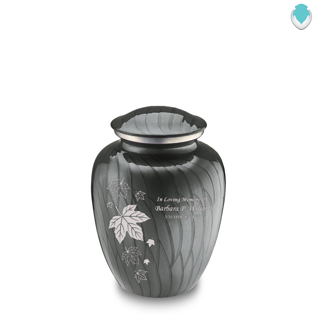 Medium Embrace Pearl Silver Falling Leaves Cremation Urn