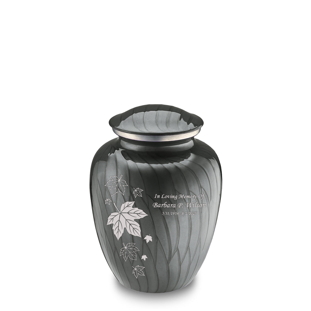 Medium Embrace Pearl Silver Falling Leaves Cremation Urn