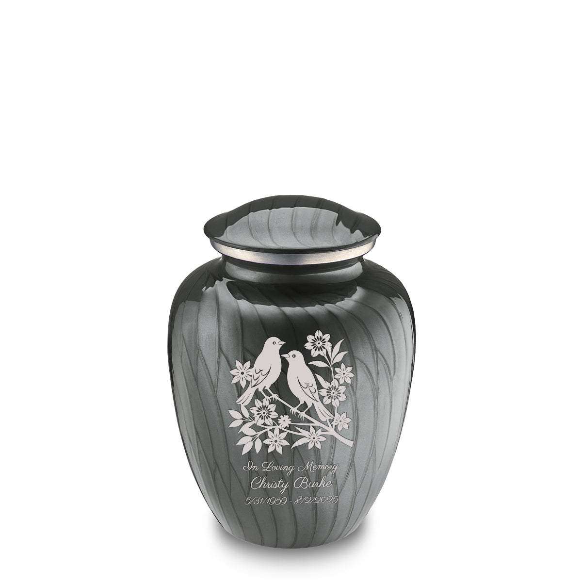 Medium Embrace Pearl Silver Songbirds Cremation Urn