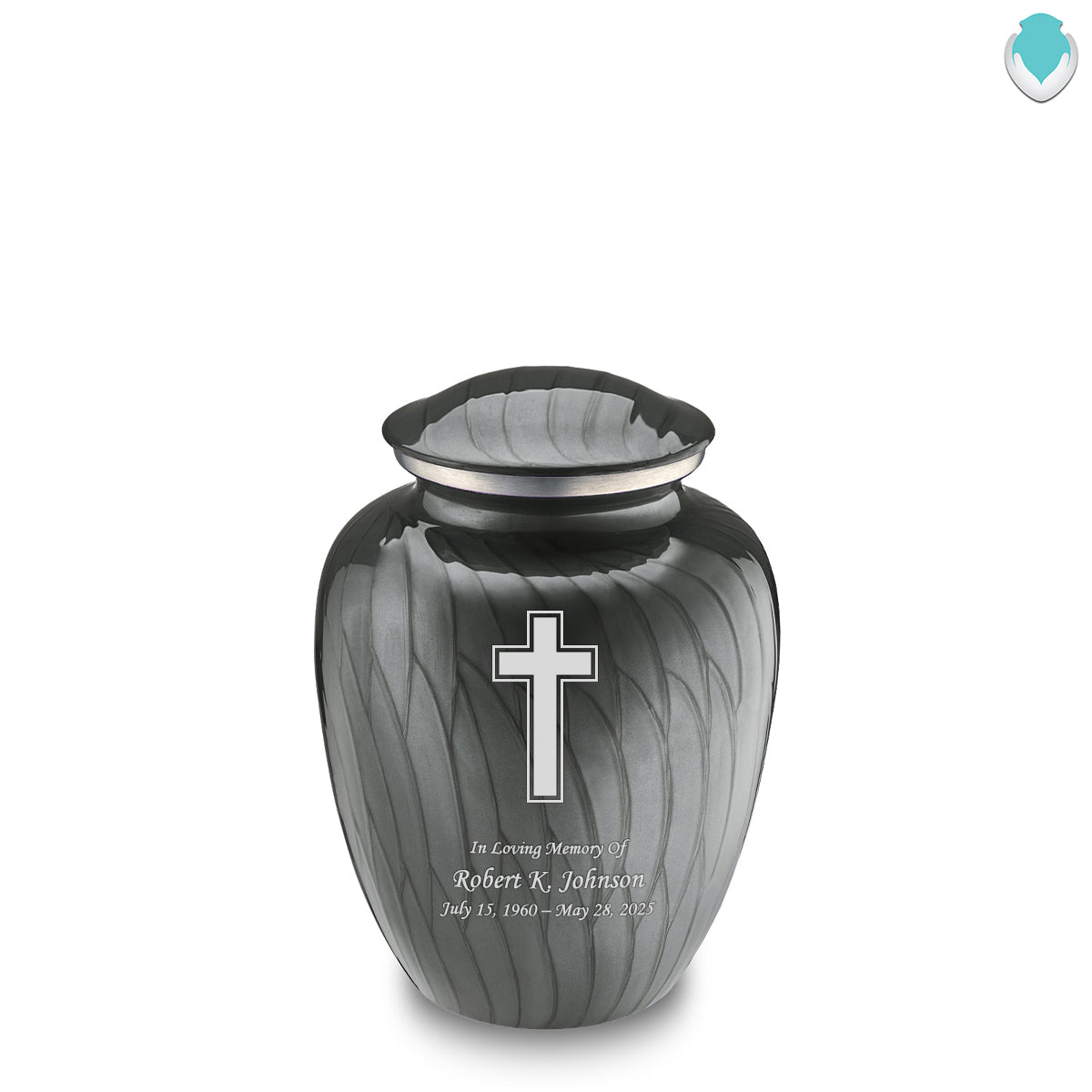Medium Embrace Pearl Silver Simple Cross Cremation Urn
