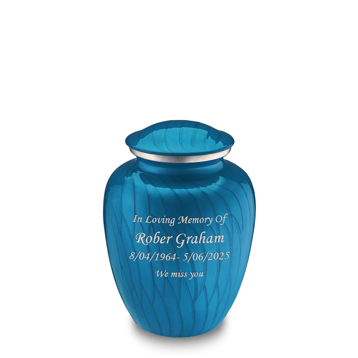 Medium Embrace Pearl Racing Blue Custom Engraved Cremation Urn
