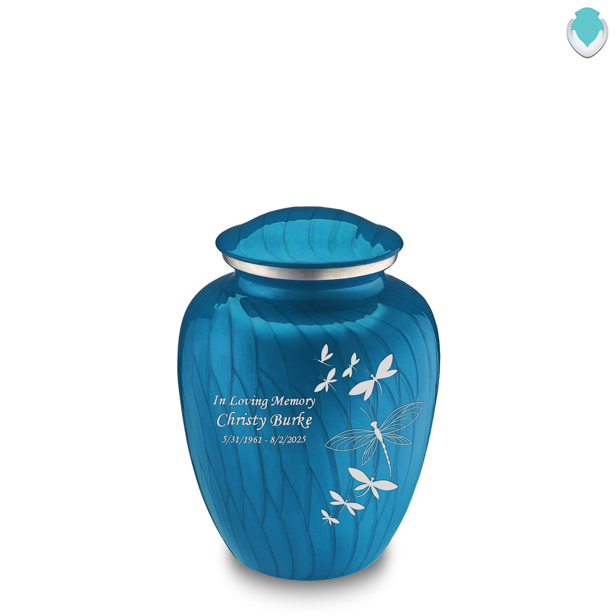 Medium Embrace Pearl Racing Blue Dragonflies Cremation Urn