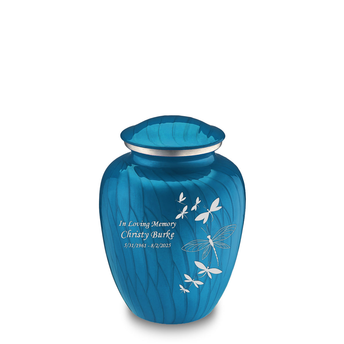 Medium Embrace Pearl Racing Blue Dragonflies Cremation Urn