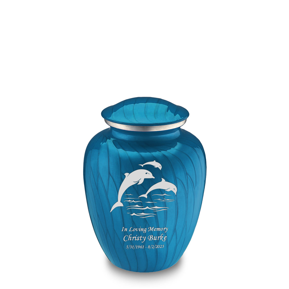 Medium Embrace Pearl Racing Blue Dolphins Cremation Urn