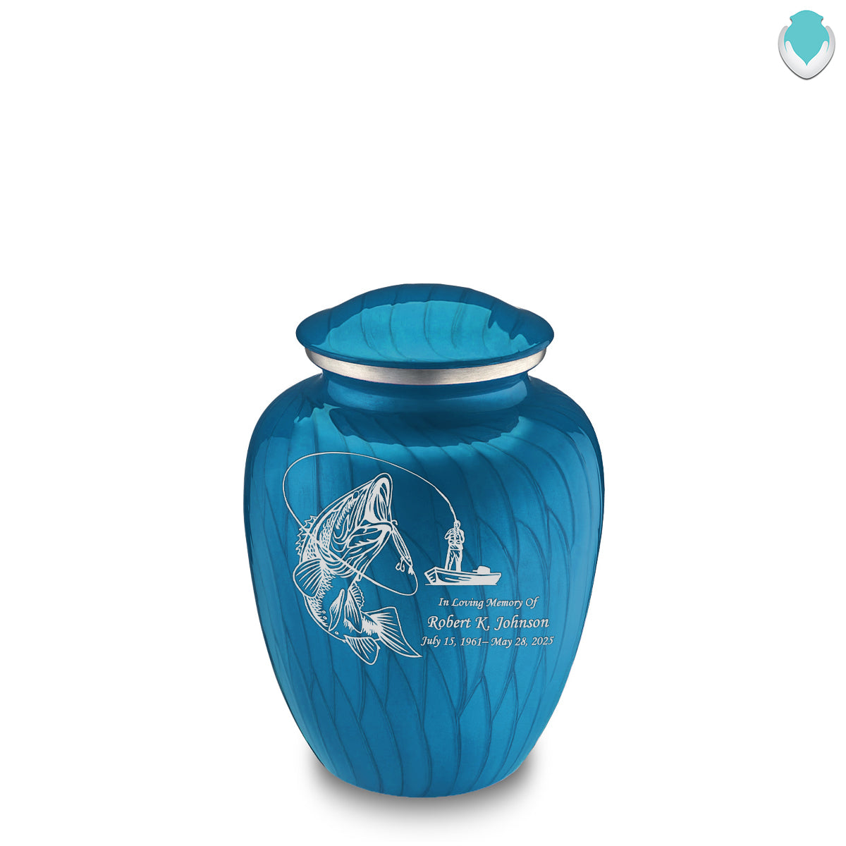 Medium Embrace Pearl Racing Blue Fishing Cremation Urn