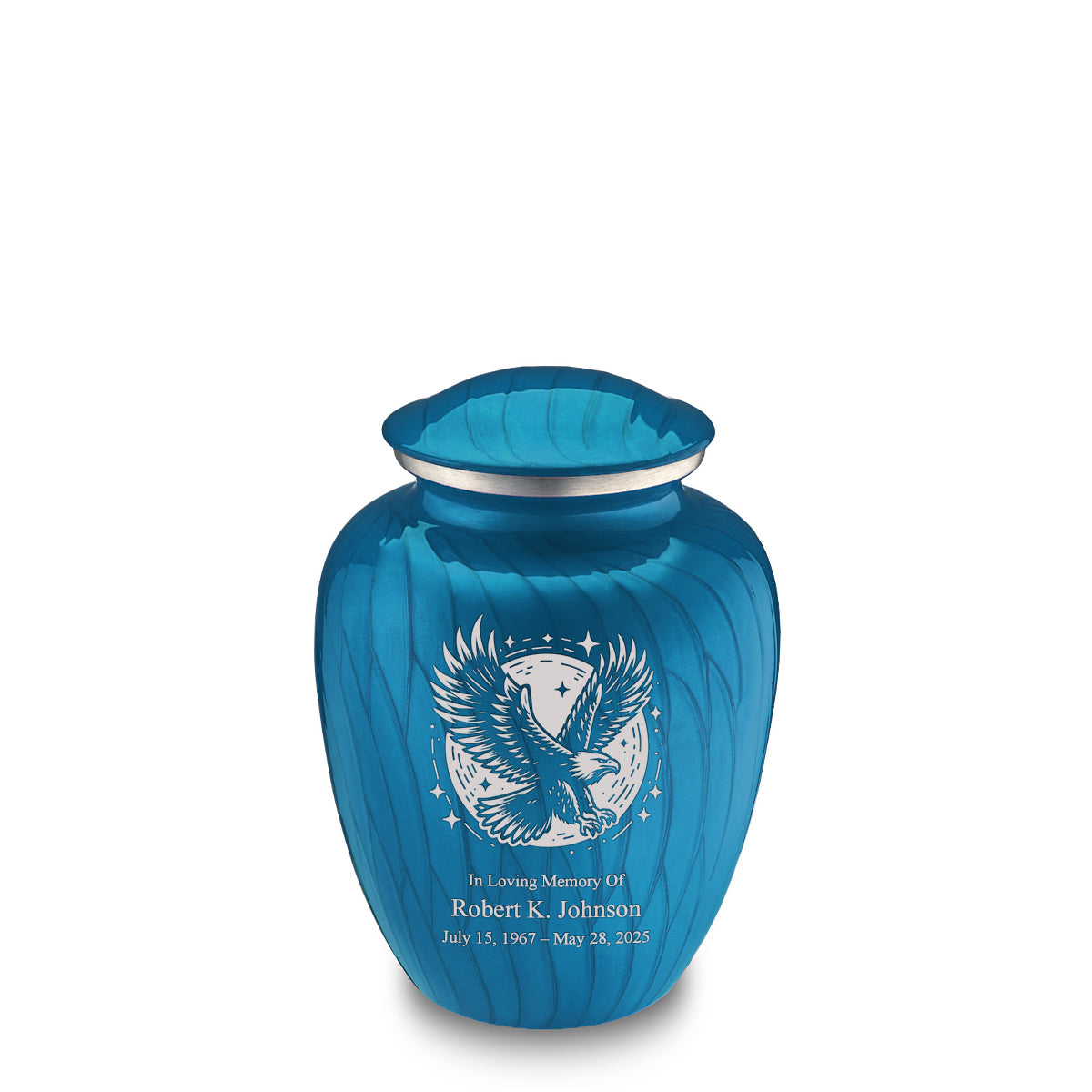 Medium Embrace Pearl Racing Blue Flying Eagle Cremation Urn