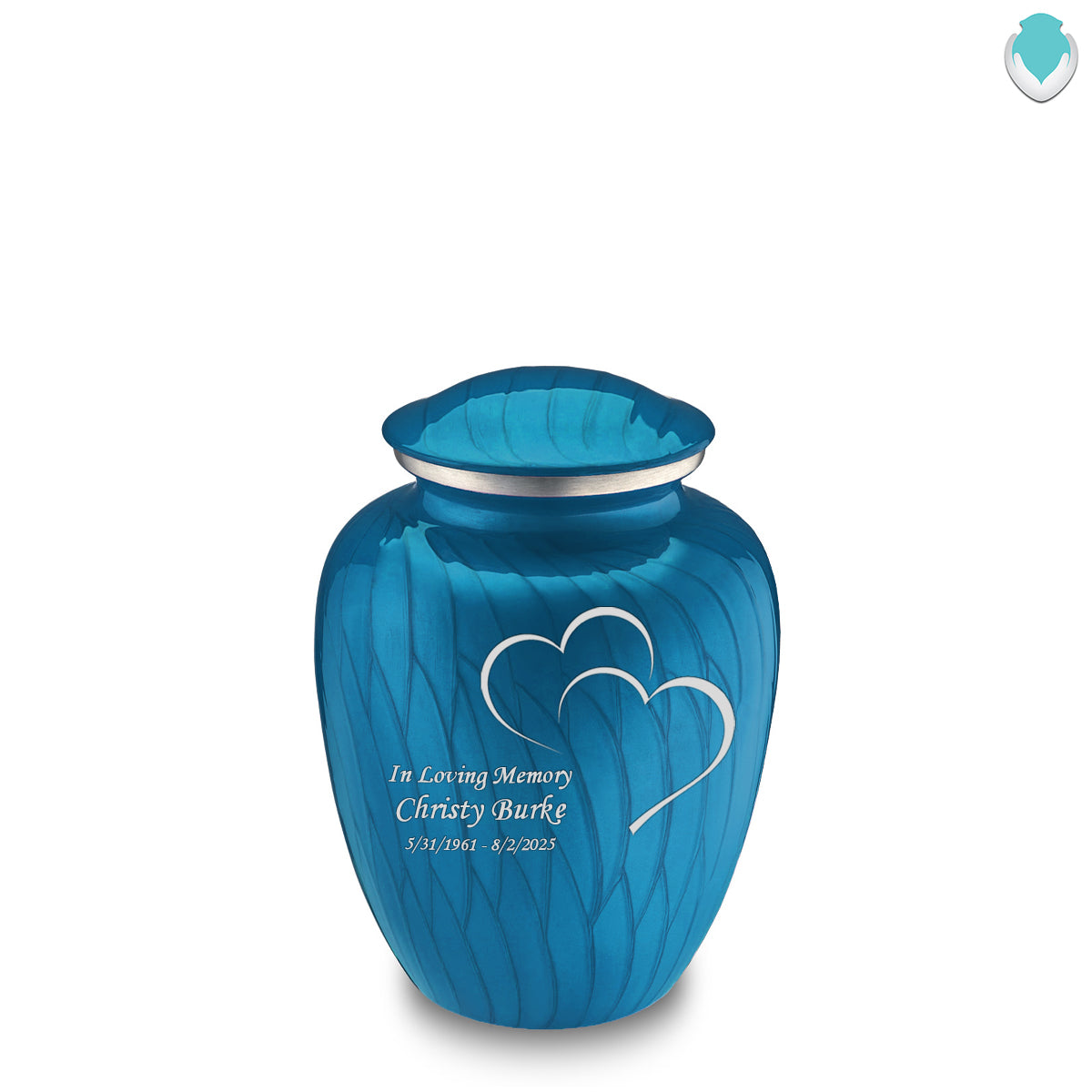 Medium Embrace Pearl Racing Blue Hearts Cremation Urn