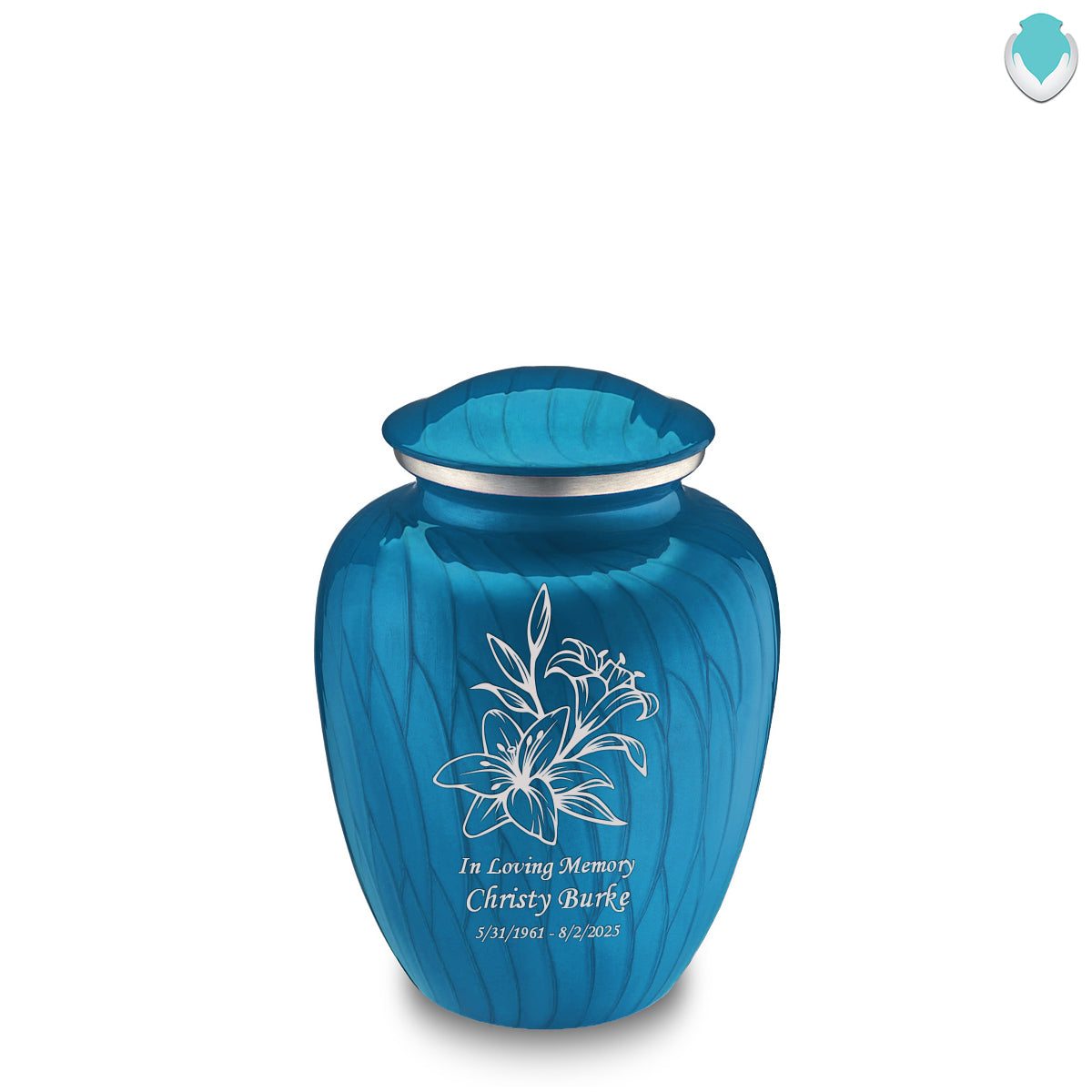 Medium Embrace Pearl Racing Blue Lily Cremation Urn