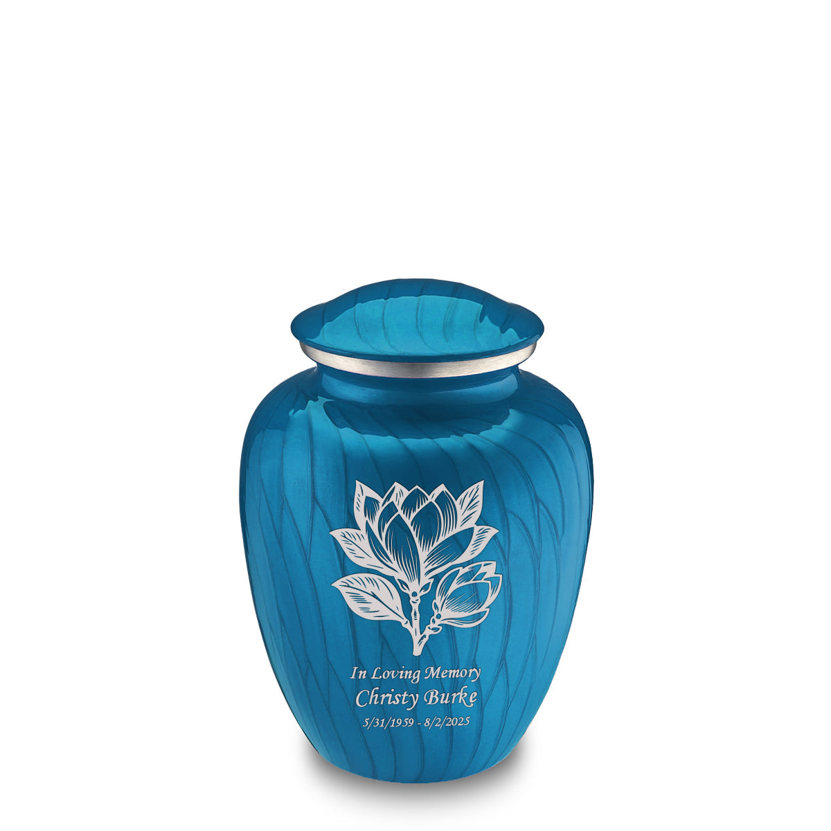Medium Embrace Pearl Racing Blue Magnolia Flower Cremation Urn