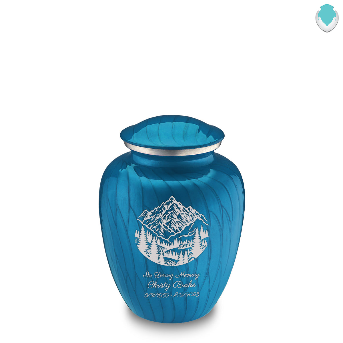 Medium Embrace Pearl Racing Blue Rocky Mountains Cremation Urn
