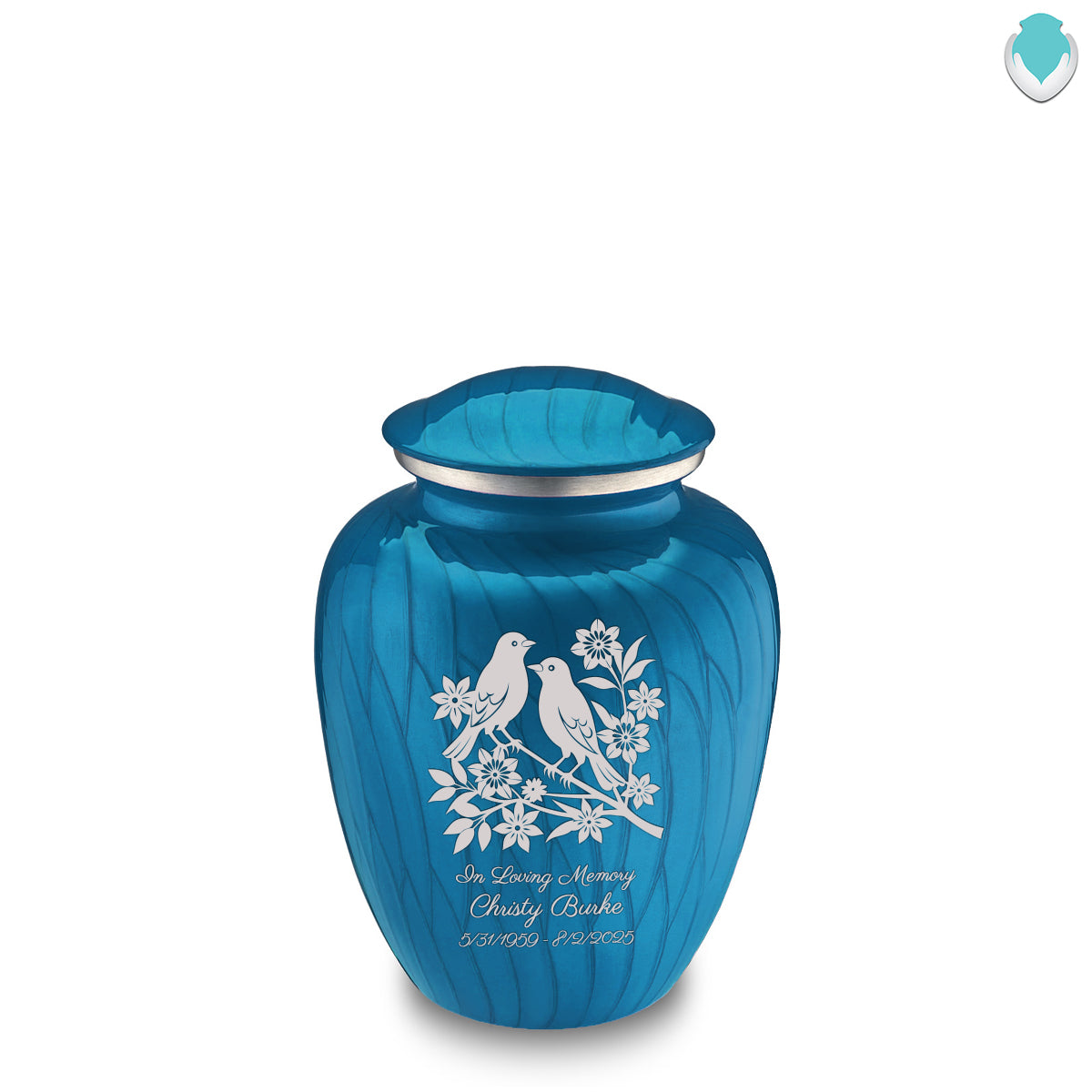 Medium Embrace Pearl Racing Blue Songbirds Cremation Urn
