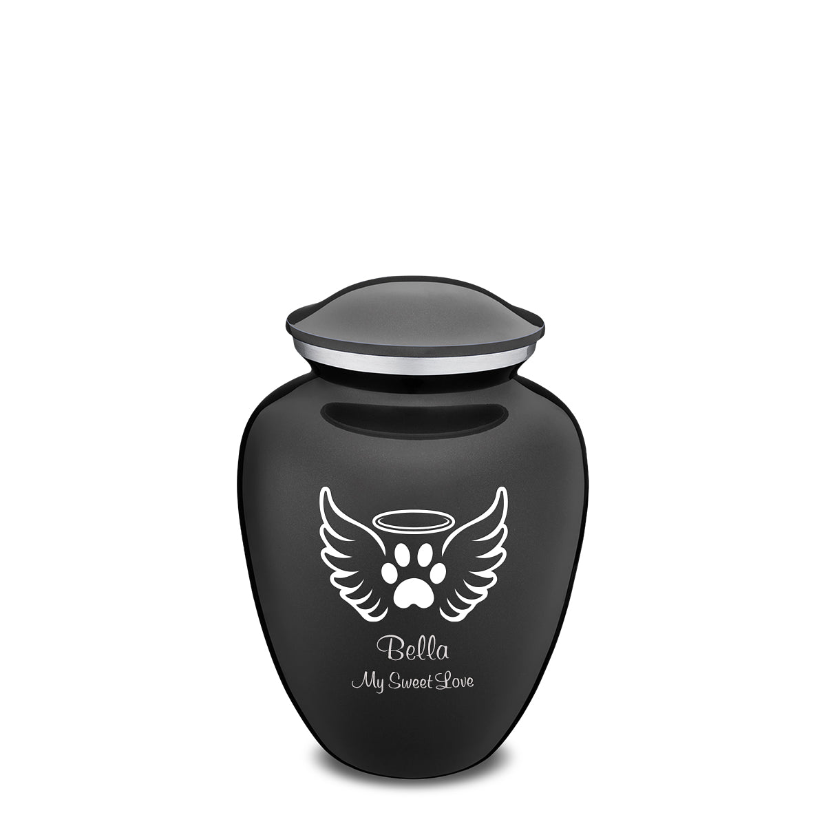 Medium Embrace Charcoal Black Pet Angel Wings Cremation Urn