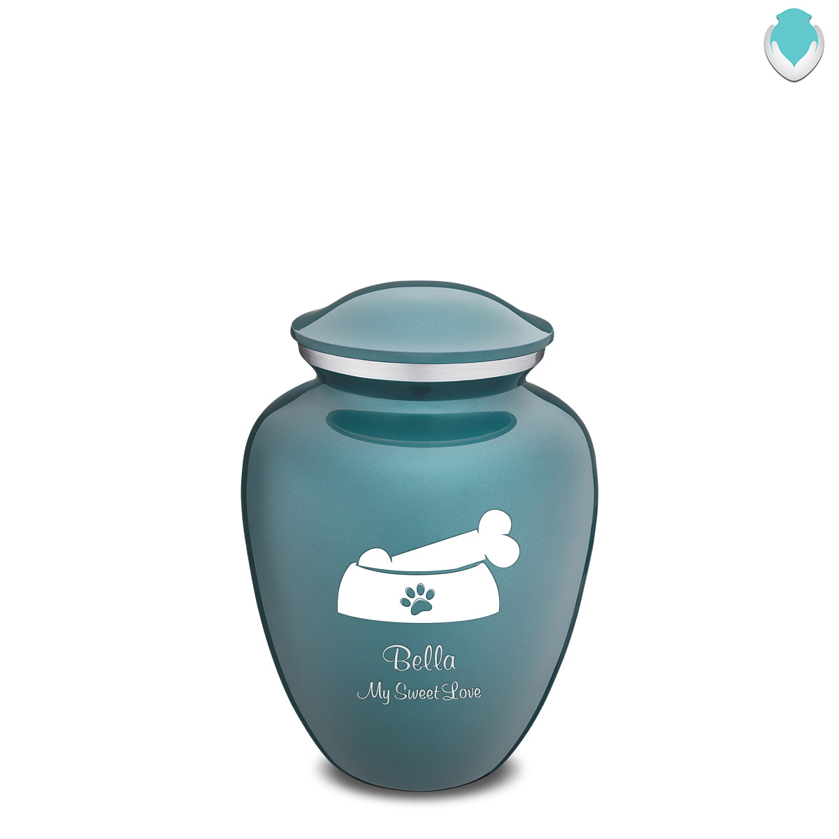 Medium Embrace Teal Pet Dog Bone Cremation Urn