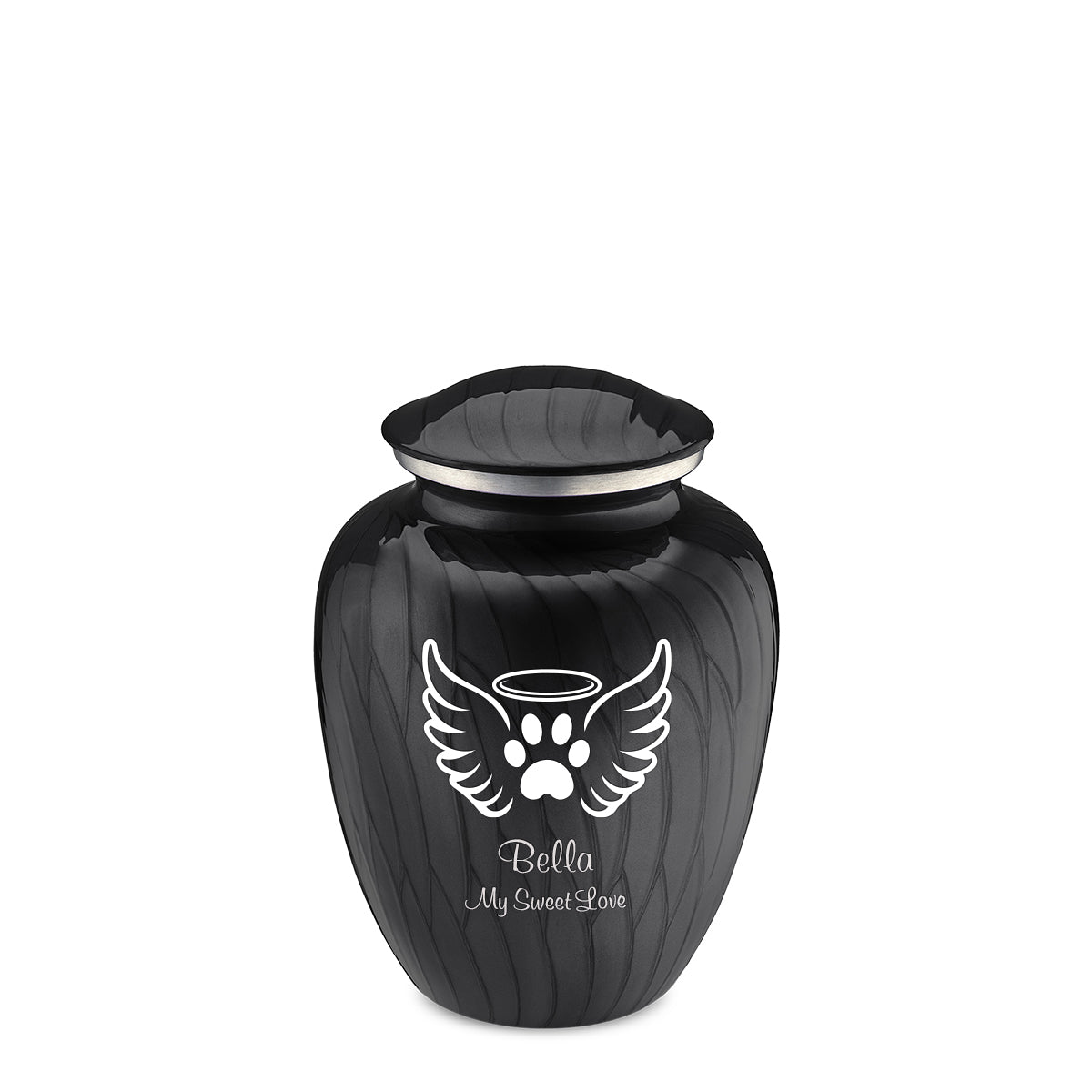 Medium Embrace Pearl Black Pet Angel Wings Cremation Urn