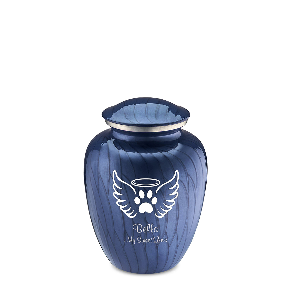 Medium Embrace Pearl Cobalt Blue Pet Angel Wings Cremation Urn