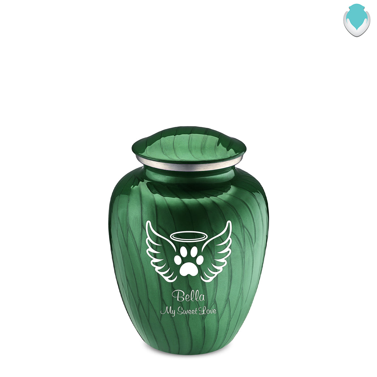 Medium Embrace Pearl Green Pet Angel Wings Cremation Urn