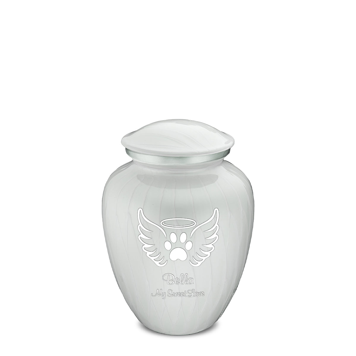 Medium Embrace Pearl White Pet Angel Wings Cremation Urn
