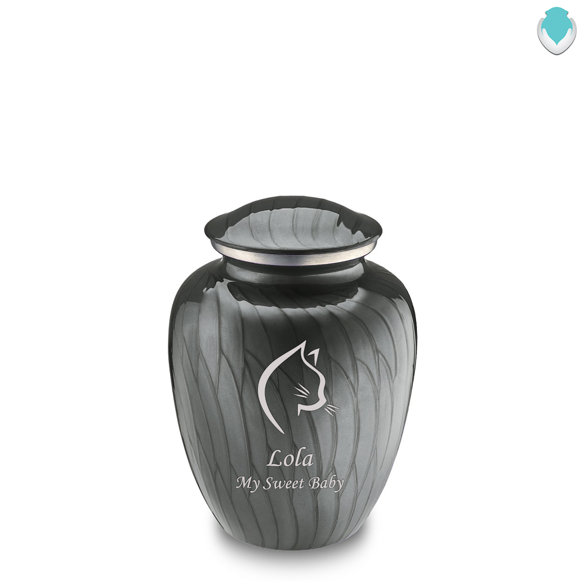 Medium Embrace Pearl Silver Cat Pet Cremation Urn
