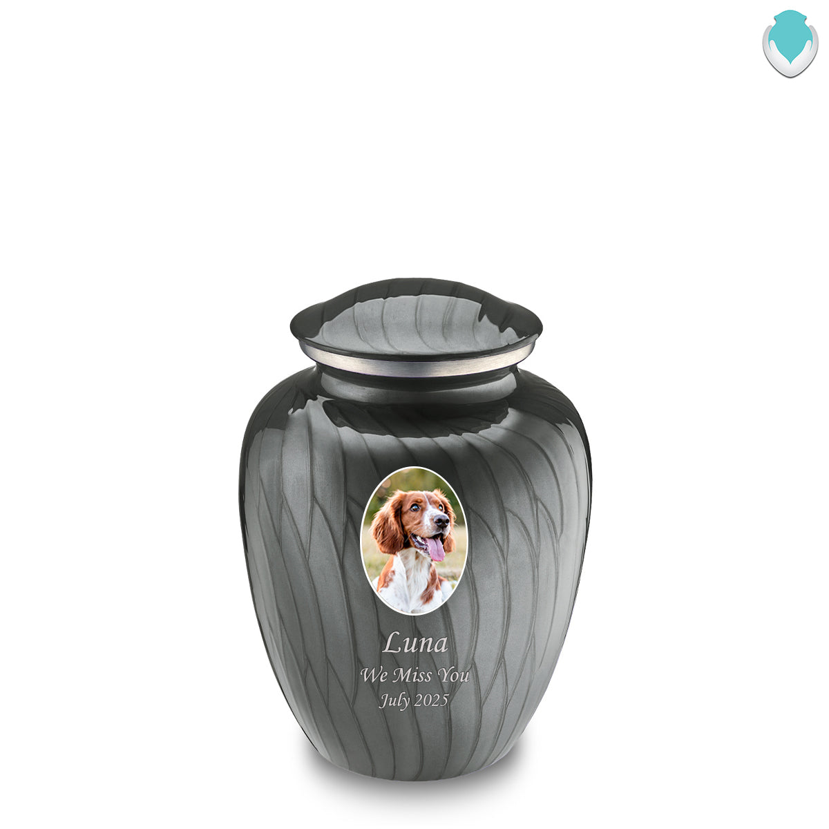 Medium Pet Embrace Pearl Silver Portrait Cremation Urn
