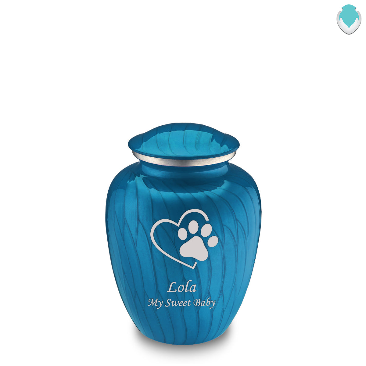 Medium Embrace Pearl Racing blue Single Paw Heart Pet Cremation Urn