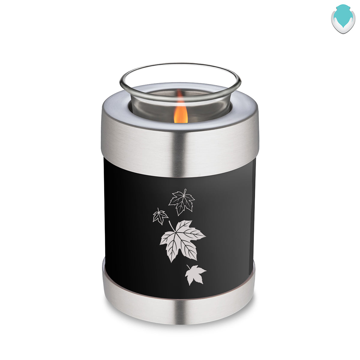Candle Holder Embrace Black Falling Leaves Cremation Urn