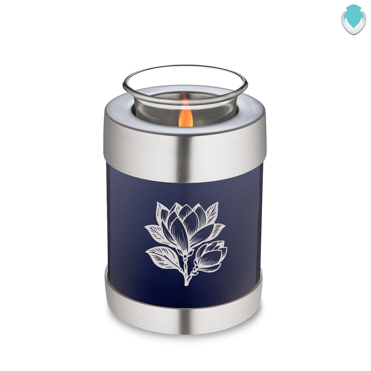 Candle Holder Embrace Cobalt Blue Magnolia Flower Cremation Urn