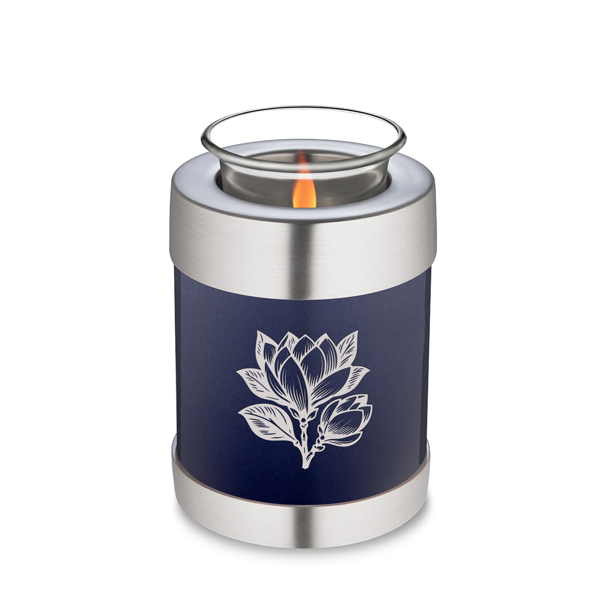 Candle Holder Embrace Cobalt Blue Magnolia Flower Cremation Urn