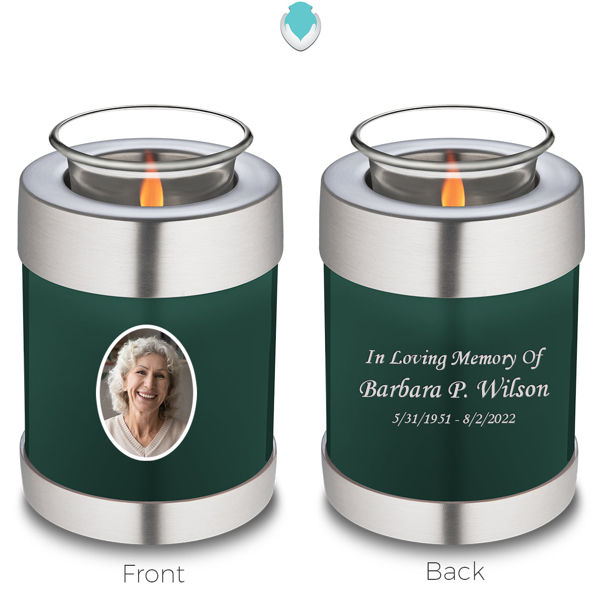 Candle Holder Embrace Green Portrait Cremation Urn