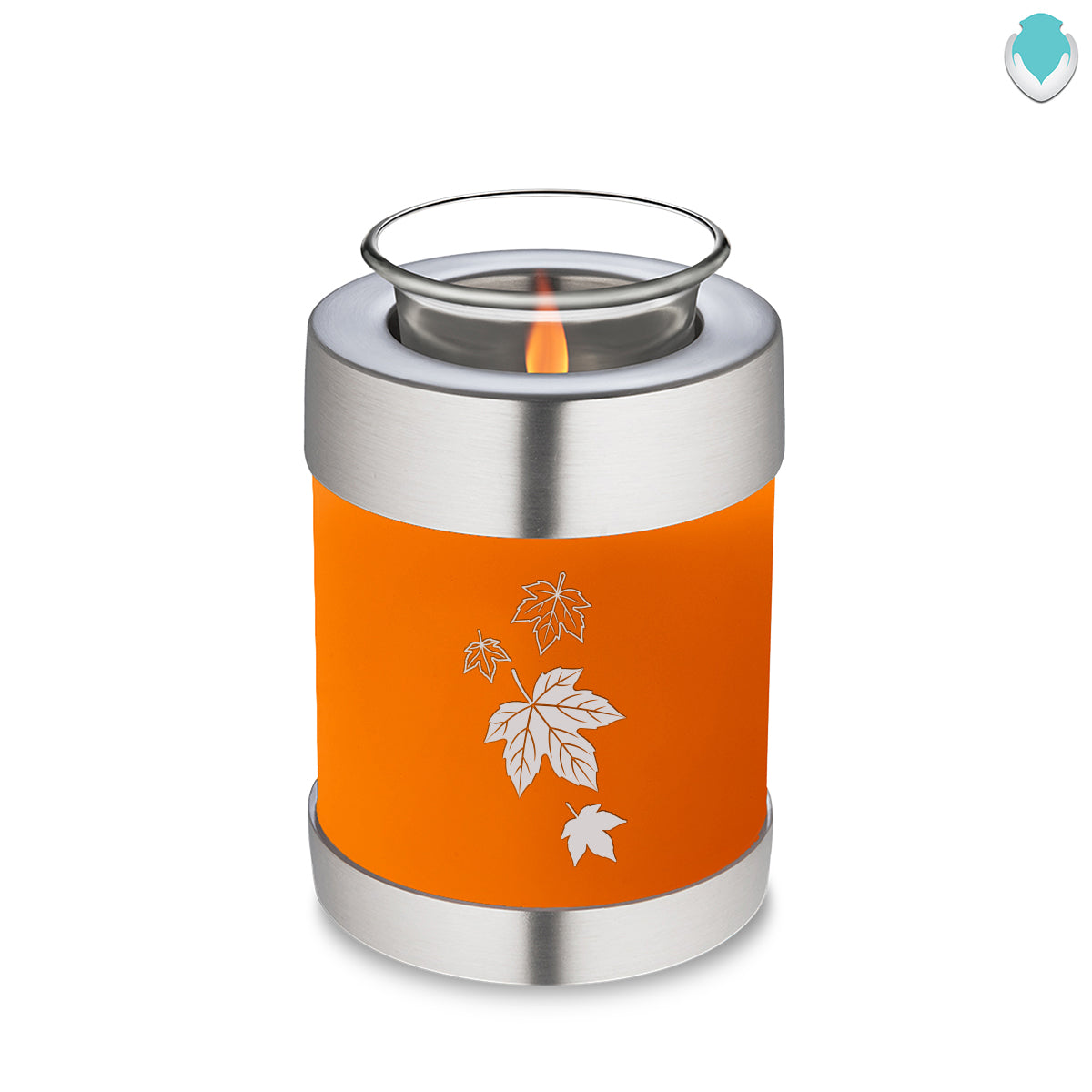 Candle Holder Embrace Burnt Orange Falling Leaves Cremation Urn