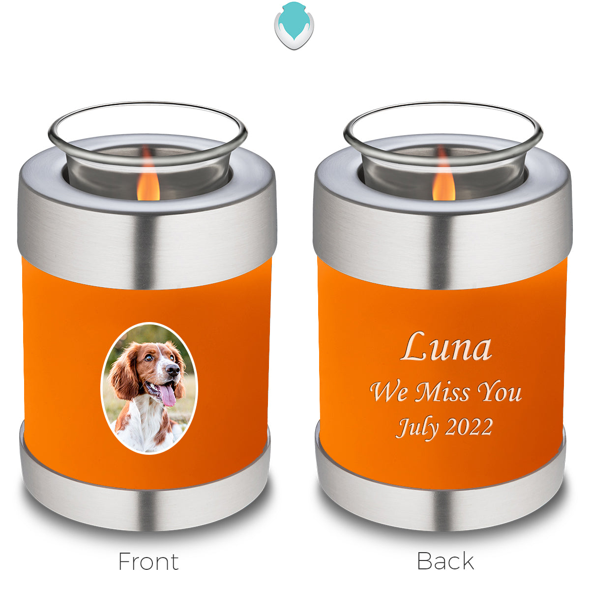 Candle Holder Pet Embrace Burnt Orange Portrait Cremation Urn