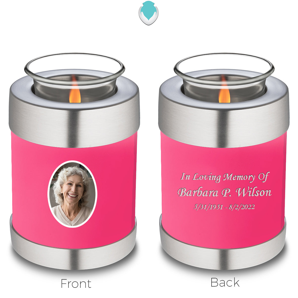 Candle Holder Embrace Bright Pink Portrait Cremation Urn