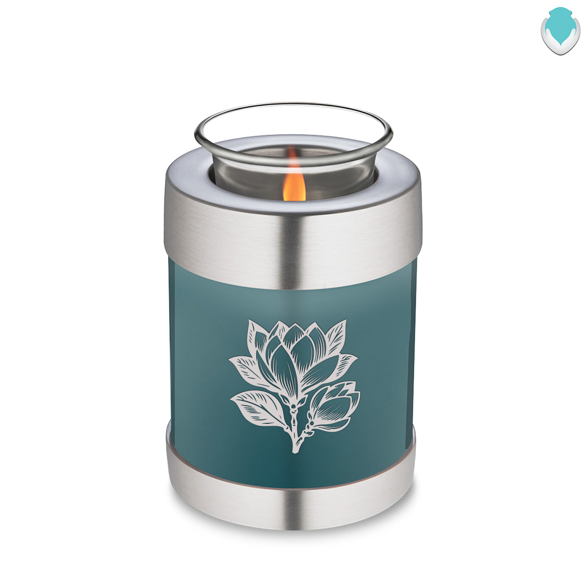 Candle Holder Embrace Teal Magnolia Flower Cremation Urn