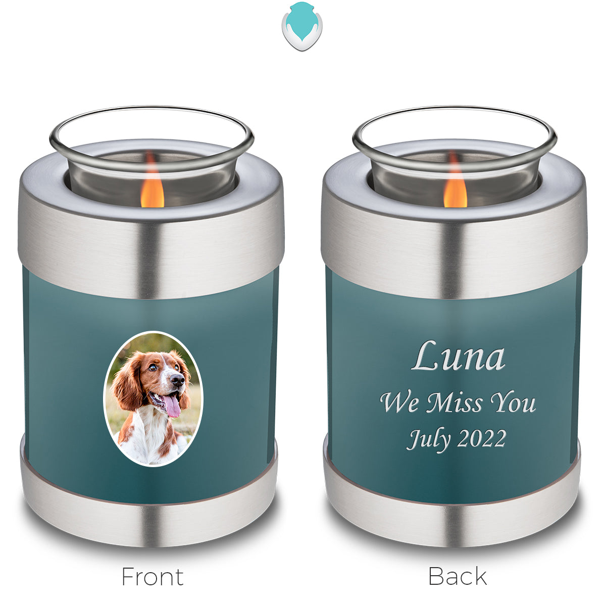 Candle Holder Pet Embrace Teal Portrait Cremation Urn